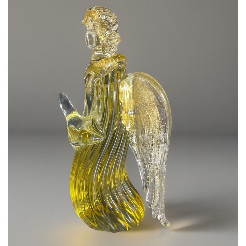 Murano RARE Handblown Glass Angel Praying Figue 24K Gold Fleck VTG Made in ITALY